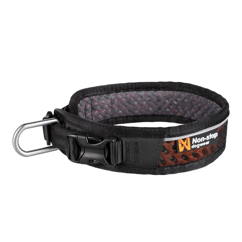 Mycket efterfrågad - Non-stop Dogwear Rock Hundhalsband Justerbart Svart/Orange (L)