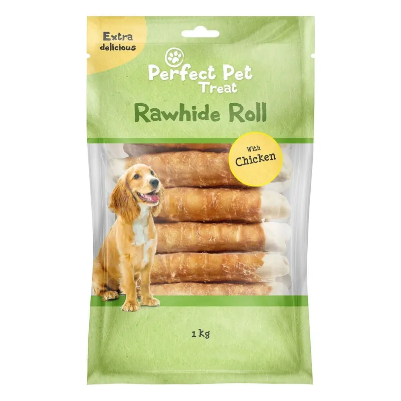 Finns i lager | Perfect Pet Rawhide Tuggrulle Chicken Wrap 18 cm 15-pack