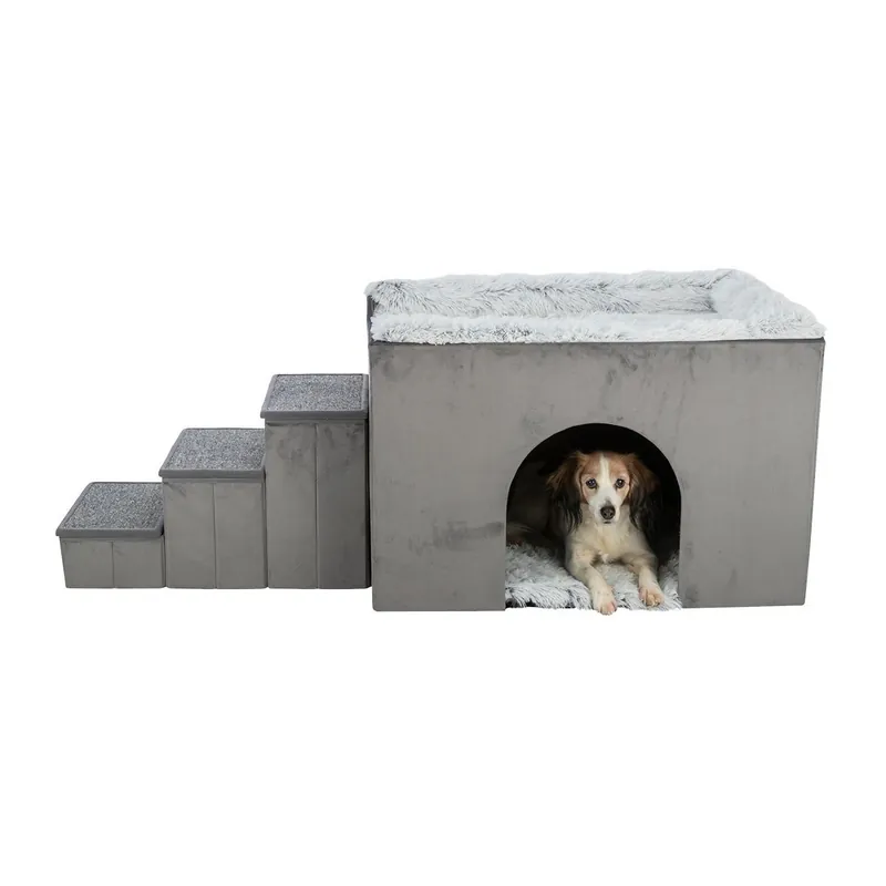 Hög kvalitet | Trixie Harvey Hundkoja med Trappa Grå (154 × 60 × 60 cm)