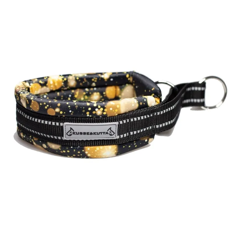 Kusse & Kutta Brett Hundhalsband Vadderat Svart & Guld (6) - Finns i lager