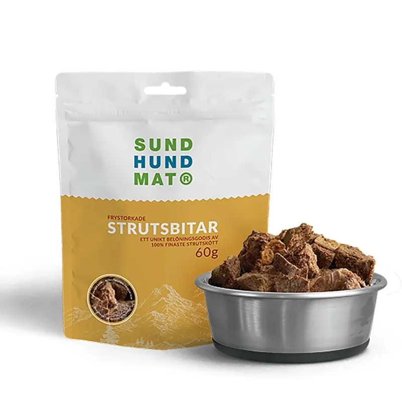 Ny lansering | Sund Hundmat Frystorkade Strutsbitar 60g (60 gram)