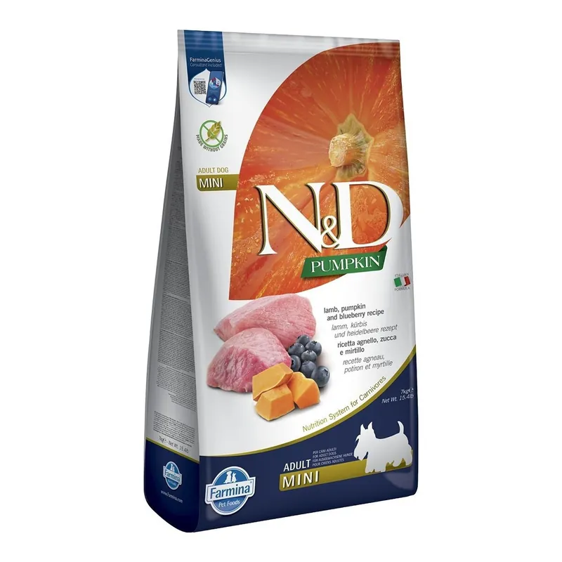 Professionell kvalitet | Farmina N&D Dog Pumpkin, Lamb & Blueberry Small (7 kg)