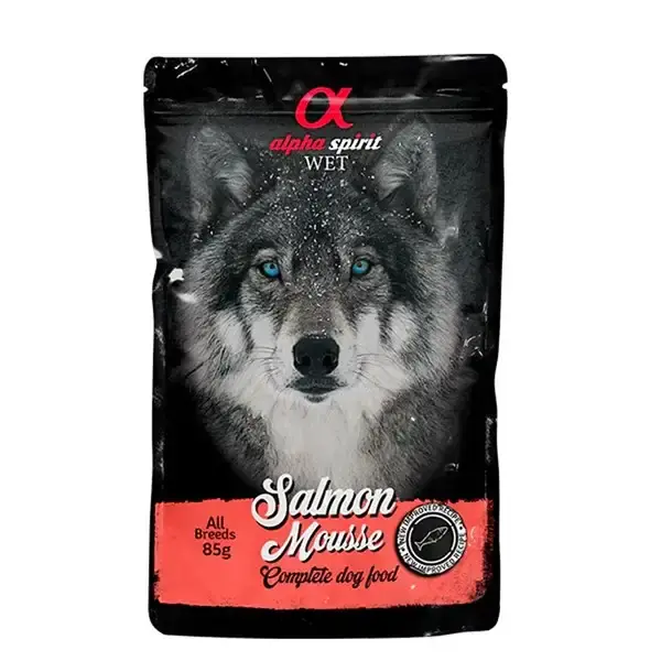 Extra bra pris - Alpha Spirit Dog Pouch Salmon Mousse 85g
