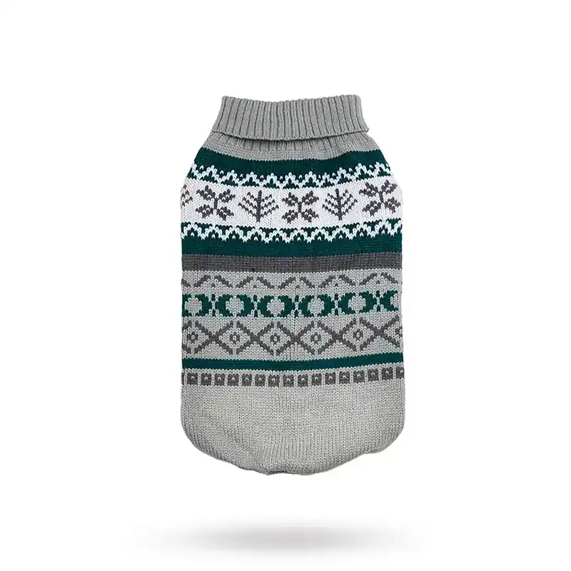 Grey Fair Isle Vintage Sweater – Stickad Hundtröja - Bra pris