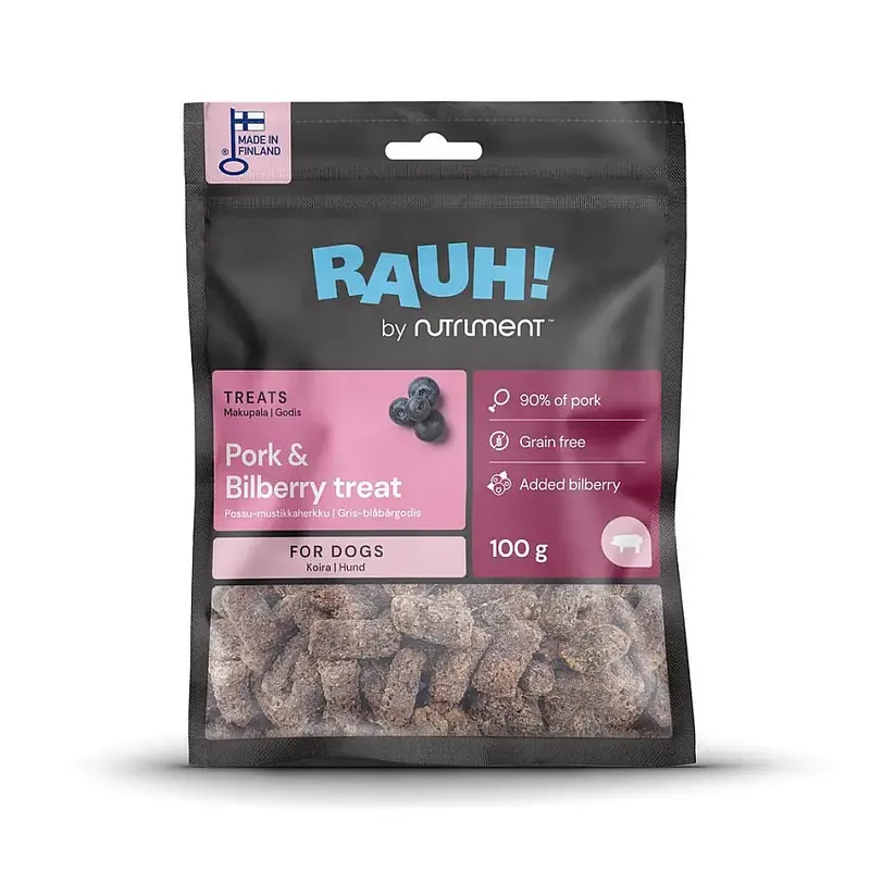 Mycket efterfrågad | Hundgodis Rauh Pork-Bilberry Treat 100 g