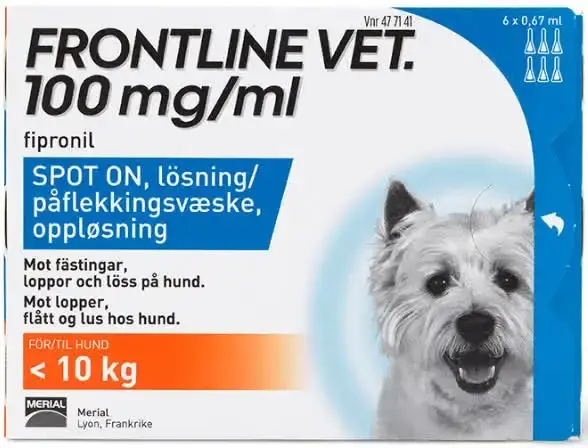 Frontline vet. Hund <10 kg spot-on lösning 100 mg/ml 6x0,67 ml - Köp online