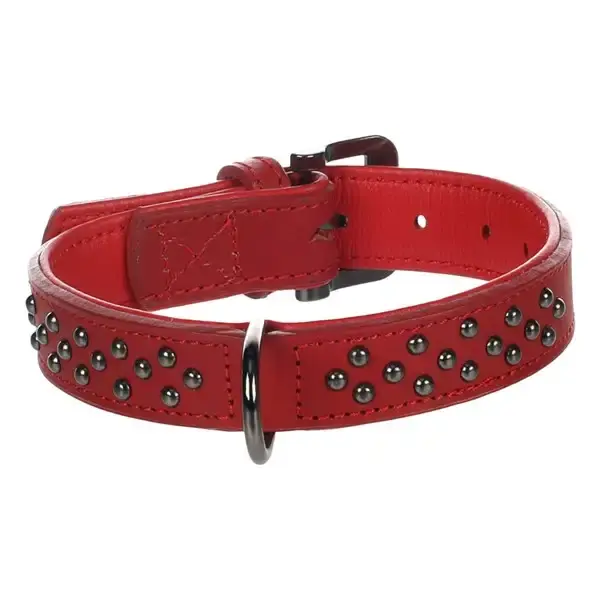 Halsband M/L 36-45cm 30mm Denver läder/nitar röd | Ta chansen