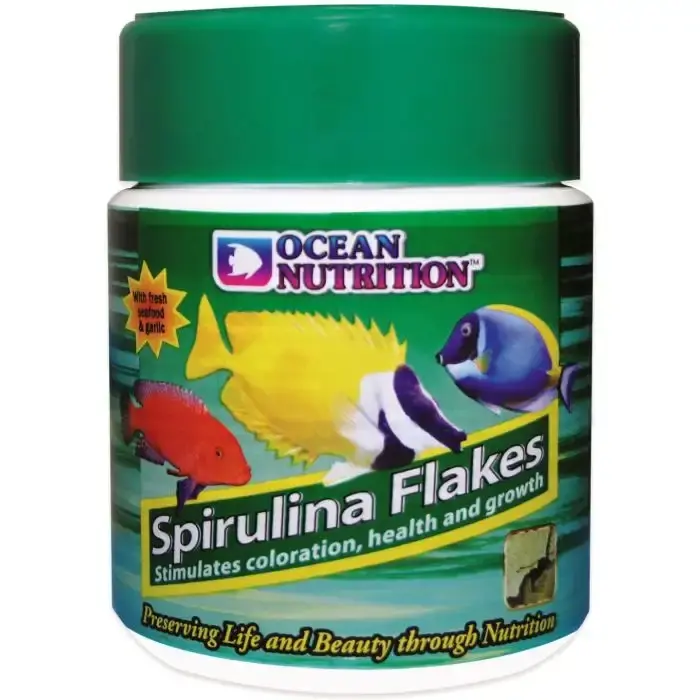 Spirulina Flakes – Lättsmält flingfoder för söt- och saltvattensfiskar | Kan beställas