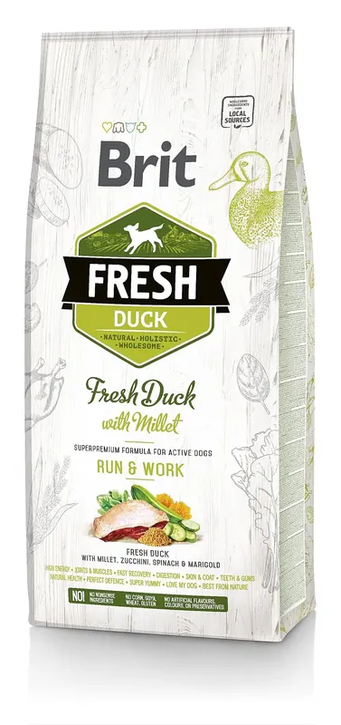 Premiumkvalitet - BRIT Fresh anka med hirs Active Run & Work 2,5 kg