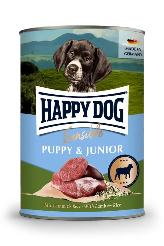 Rea - Happy Dog Sensible Puppy & Junior Can – Lamm & ris Valpfoder 400 g