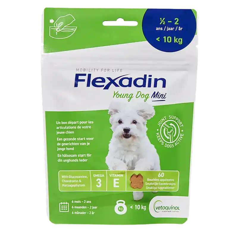 Spara mer - Kosttillskott Vetoquinol Flexadin Young Dog Mini 60 tuggtabletter