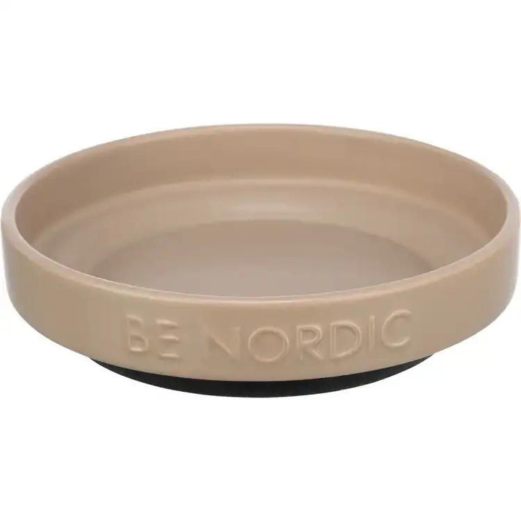 BE NORDIC kattskål, låg, keramik/gummi, 0,3 l/ø 16 cm, taupe - Mycket uppskattad