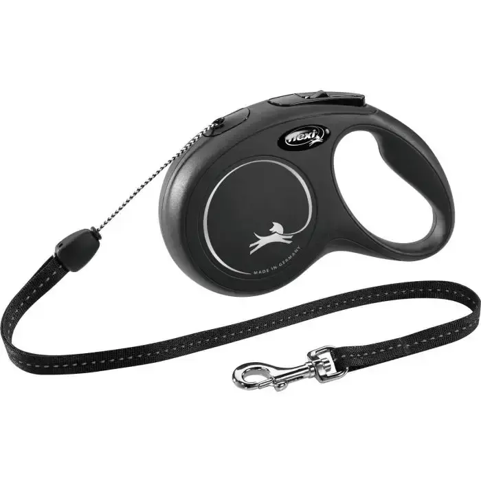 Flexi Classic Cord 8m Svart – Smidigt rullkoppel med extra lång lina | Snabb frakt