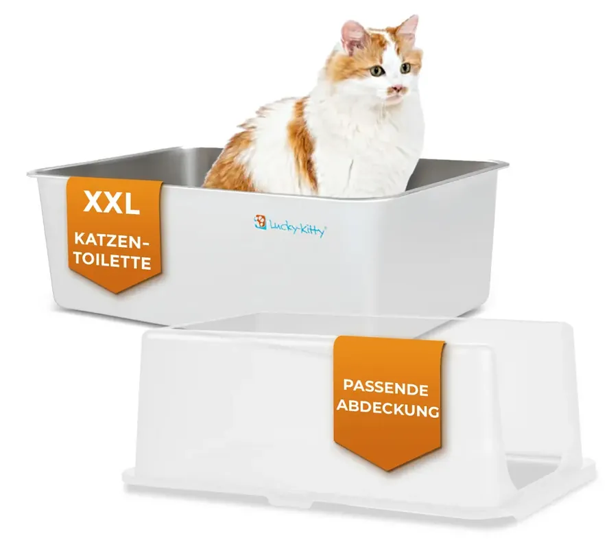 Nästan slut - Kattlåda rostfritt stål med kant, vit