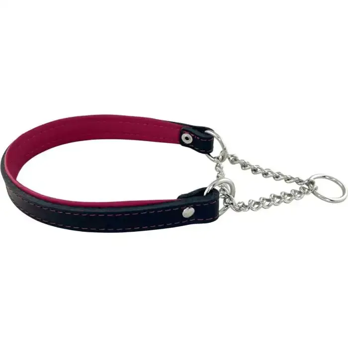 Alac Läderhalvstryp Cerise – Dekorsytt halsband med kedja | Trygg betalning