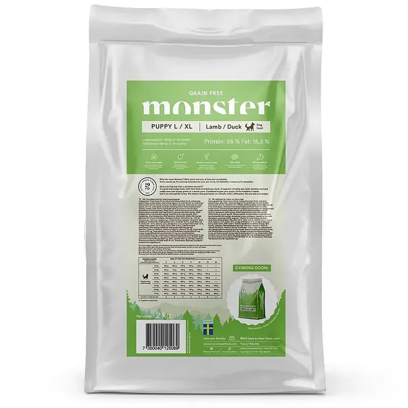 Monster Dog Grain Free Puppy L/XL Lamb/Duck | Finns i lager
