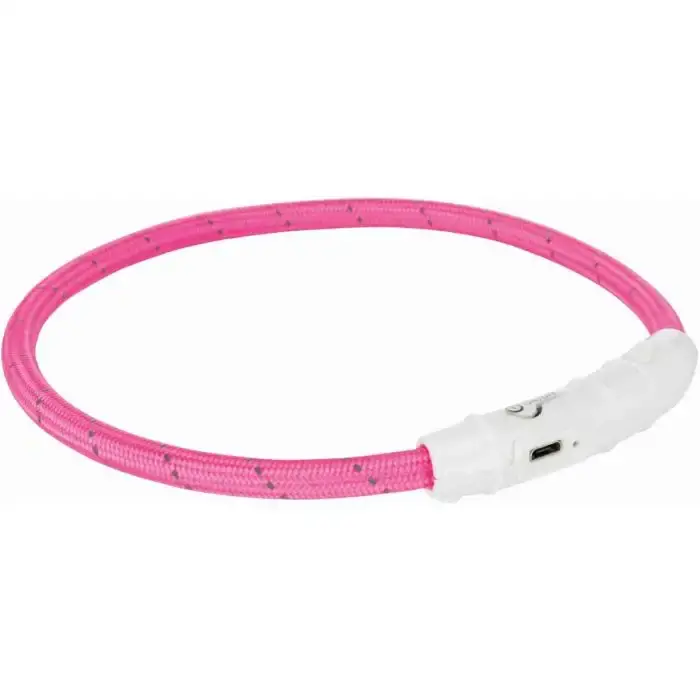 Flash Light Ring USB Rosa. Blinkande halsband med reflex - Snabb frakt