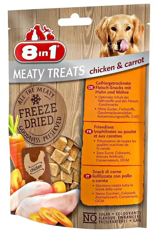 Spara nu - 8in1 Meaty Treats frystorkade köttsnacks kyckling & morot 50 g