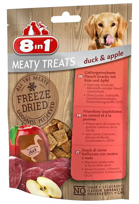 8in1 Meaty Treats frystorkade köttsnacks anka & äpple 50 g | Tillverkarpris