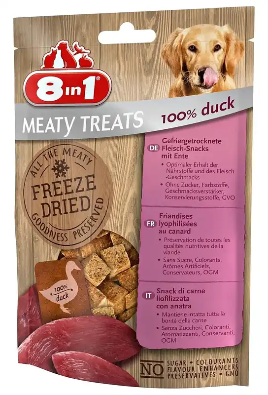 8in1 Meaty Treats frystorkade köttsnacks 100% ankbröst 50 g - Premium