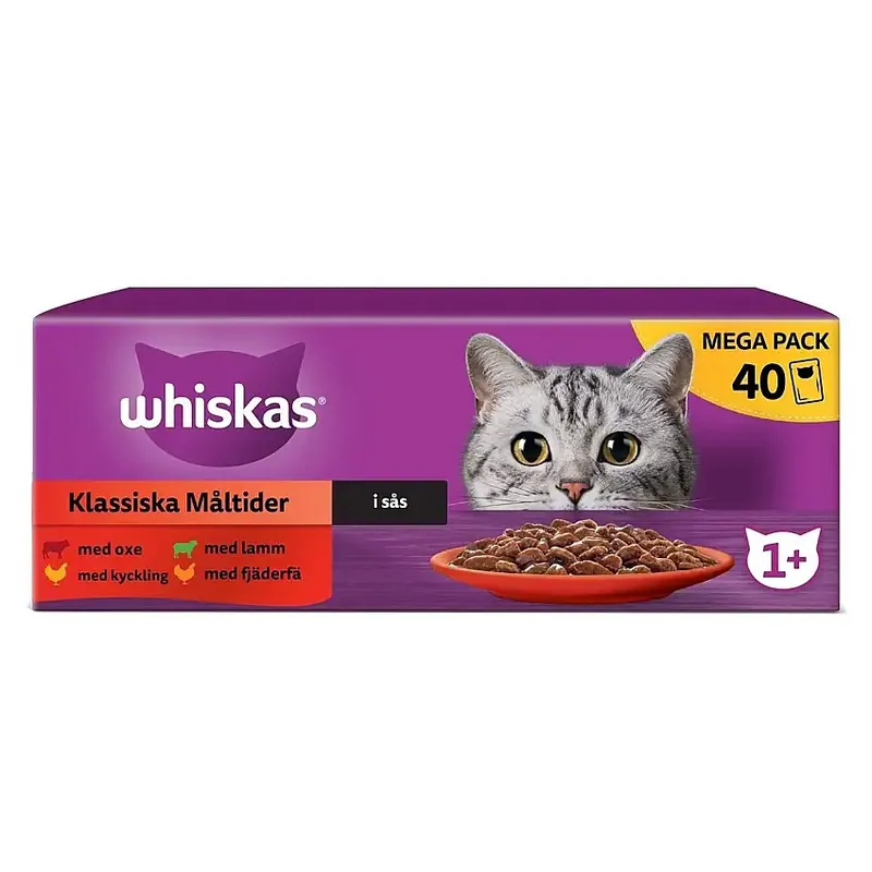 Whiskas 1+ Oxe, Lamm och Kyckling i Sås 40×85 g | Rekommenderas
