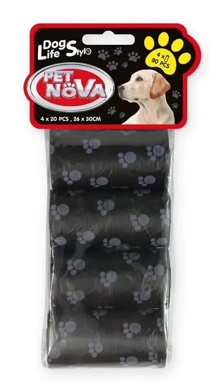 Bra pris - PET NOVA Dog Lifestyle hundbajspåsar 4 rullar med 20 påsar svart