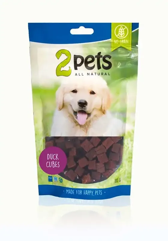 Premiumkvalitet | 2pets Dogsnack Duck Cubes, 100 g