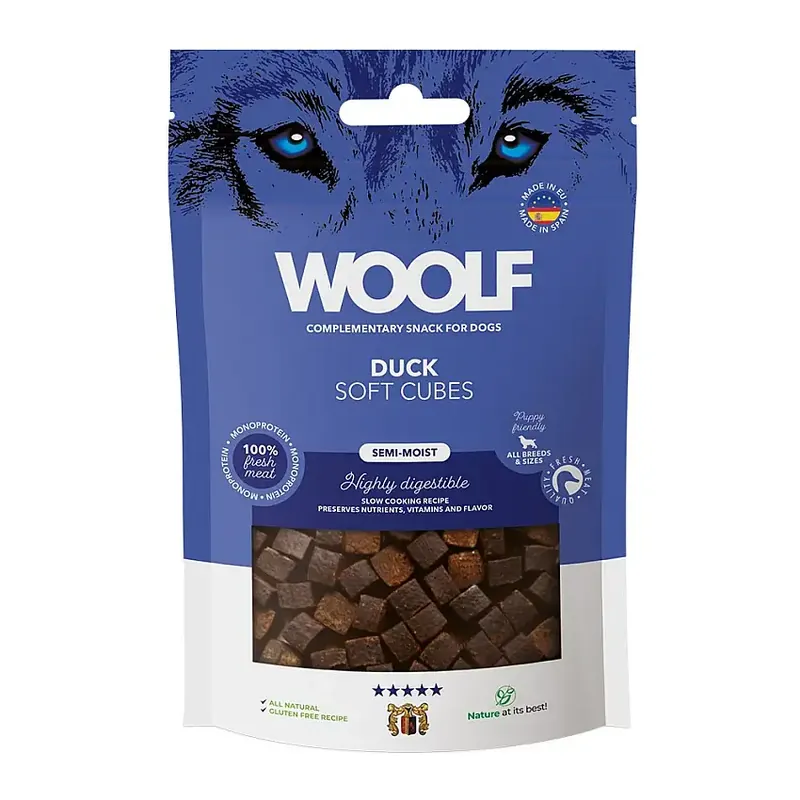 Hundgodis Woolf Soft Cubes Duck 100 g | I lager