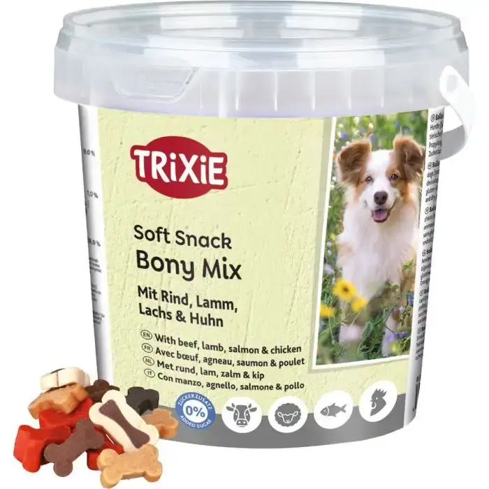 Soft Snack Bony Mix 500g – Godbitar med kyckling, lax, lamm och oxkött | Favorit