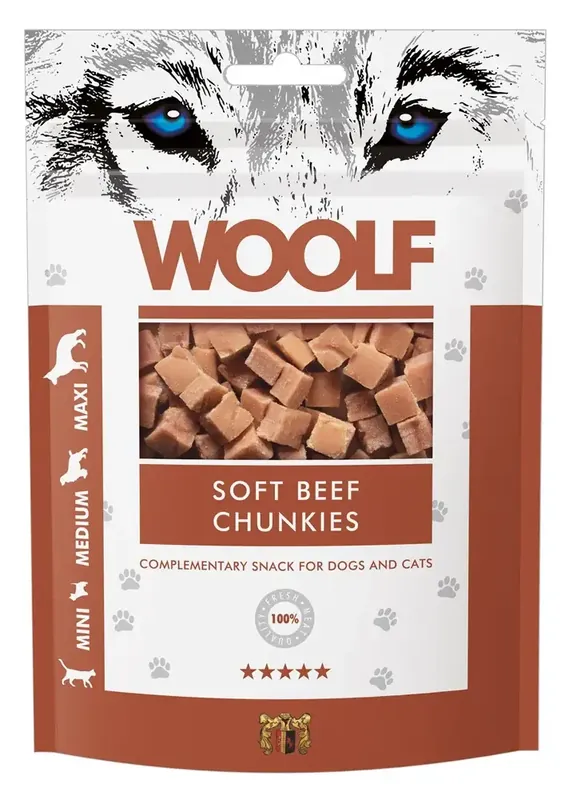 Premiumkvalitet - Hundgodis Woolf Beef Chunkies 100 g