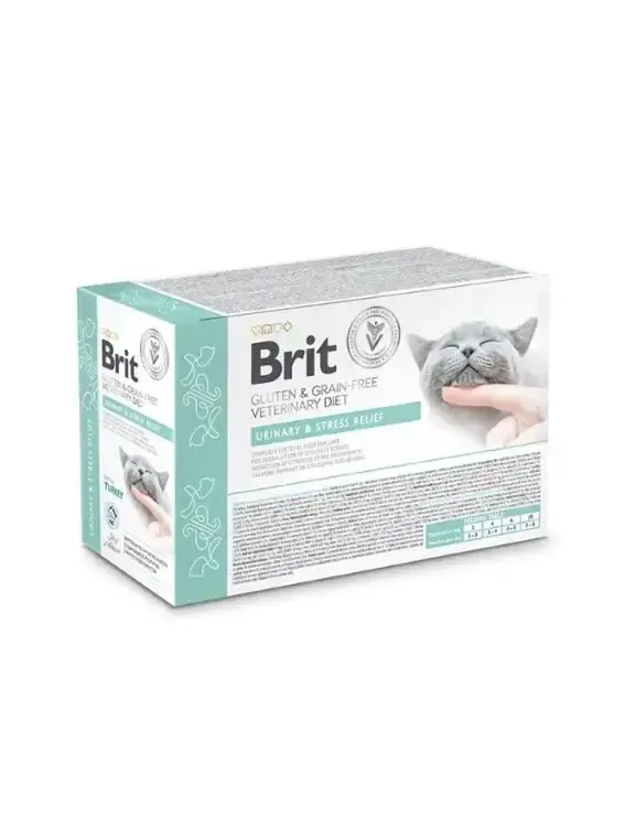 Brit Veterinary Diet Urinary and Stress Relief Cat Pouch 12x85g | Precis inkommet