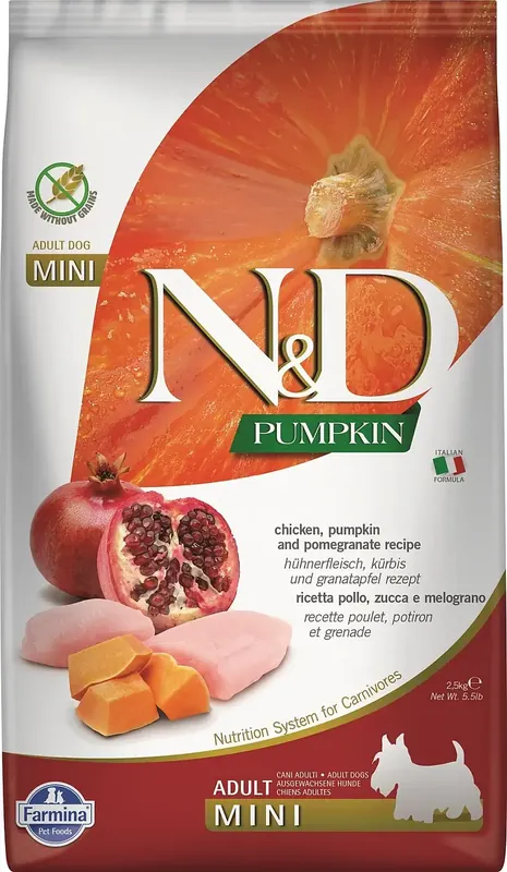 FARMINA N&D Pumpkin Kyckling, pumpa & granatäpple Adult Mini 2,5 kg - Erbjudande