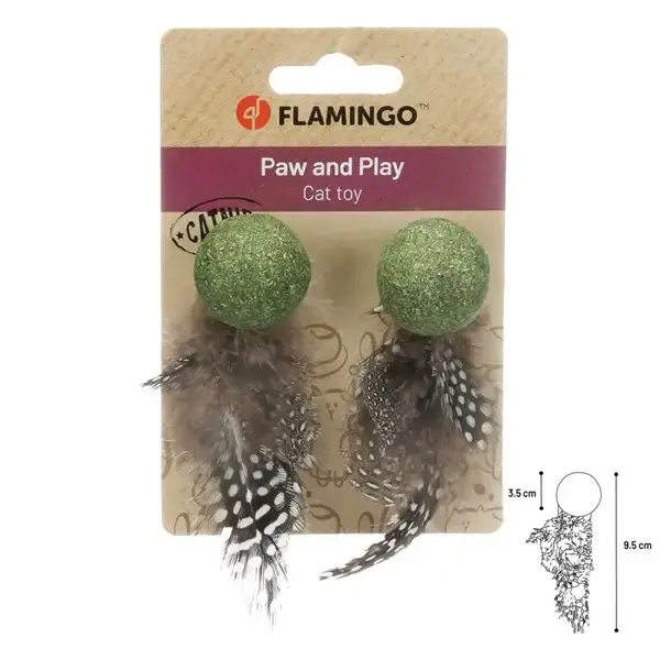 Kattmyntaboll Katti med fjädrar ∅ 3cm 2-pack | Riktigt fynd