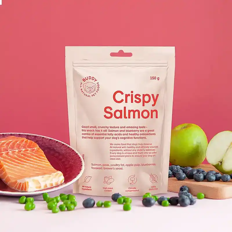 Buddy Crunchy Snacks Salmon & Blueberries 150g - Under begränsad tid