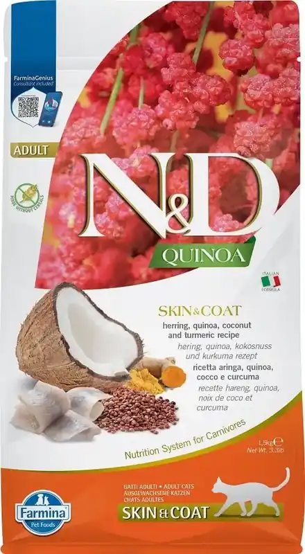 FARMINA N&D Quinoa Cat Adult Skin & Coat sill, kokosnöt 1,5 kg | Under begränsad tid