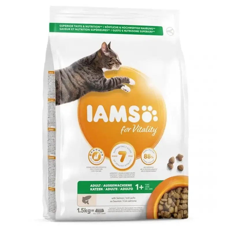 Säker betalning - IAMS Cat Adult All breeds Lax med lax och kyckling 1,5 kg x 4