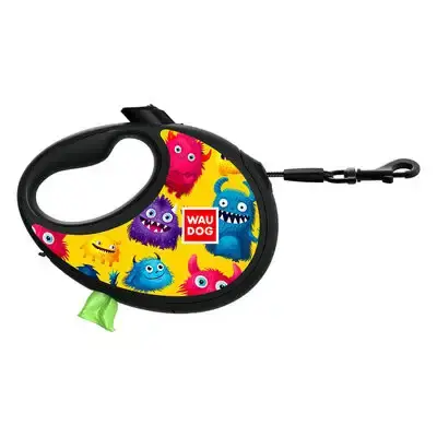WAUDOG R-Leash Rullkoppel med Bajspåsehållare Furry Monsters | Tillverkarpris
