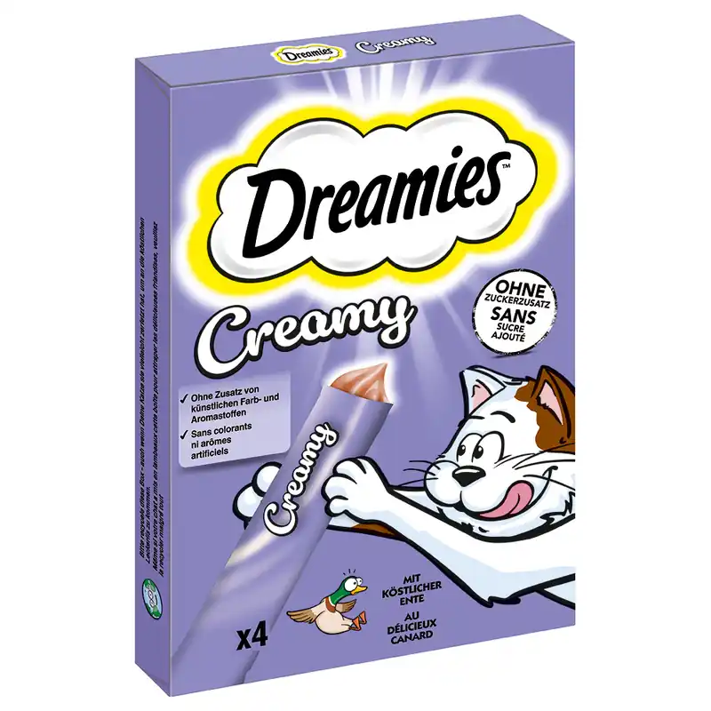 Dreamies kattgodis till sparpris! – Creamy Snacks – Anka (4 x 10 g) - Fynd