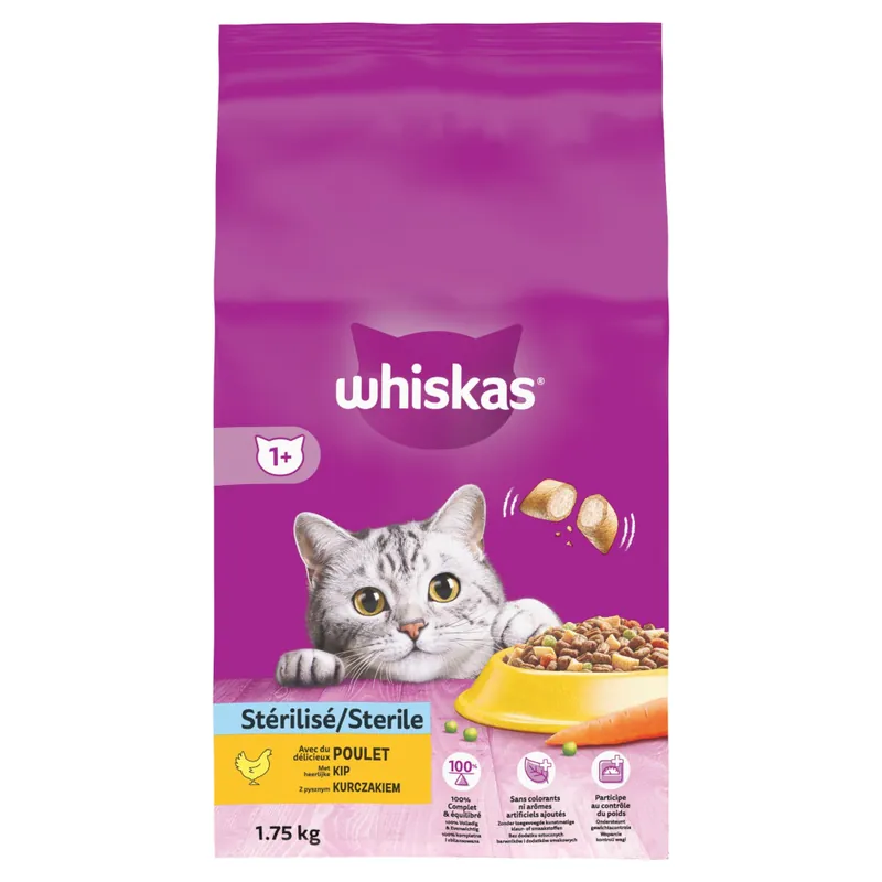 Whiskas torrfoder till sparpris! – 1+ Sterile Kyckling (1,75 kg) - Beställ direkt