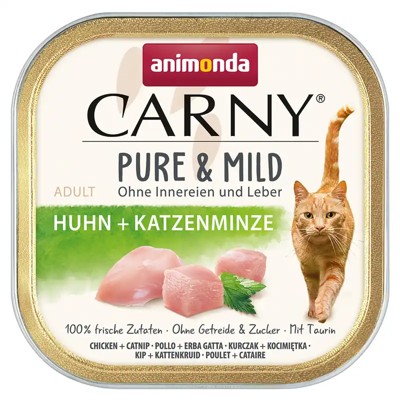 Missa inte | animonda Carny Adult Pure & Mild 32 x 100 g – Kyckling & kattmynta
