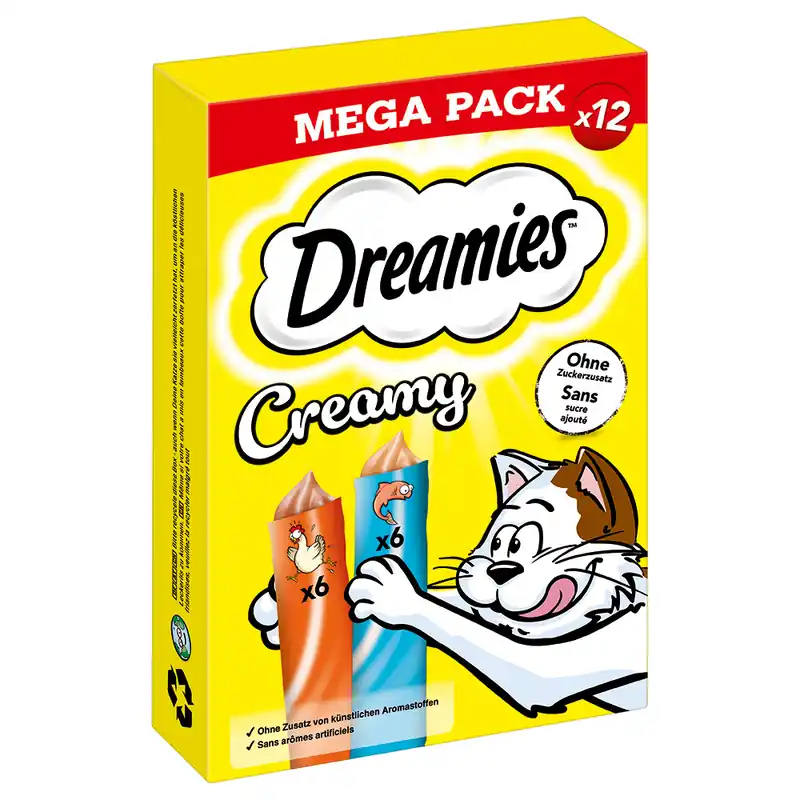 Dreamies Creamy Snacks – Ekonomipack Mix Kyckling + Lax (84 x 10 g) | Trygg betalning