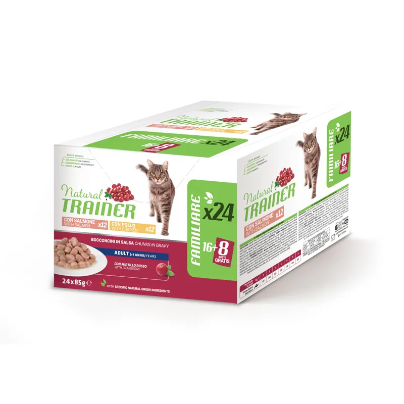 Direkt från tillverkaren | Natural Trainer Adult – Ekonomipack 48 x 85 g Mixpack kyckling + lax