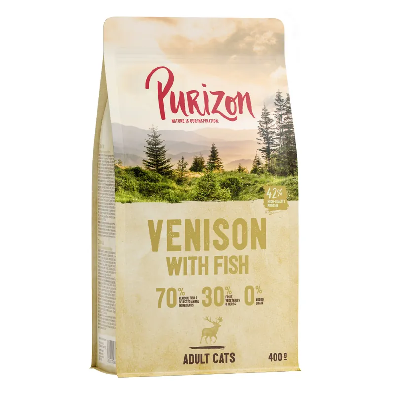 2 x 400 g Purizon torrfoder katt till sparpris! – Adult Hjort & fisk - Reapris