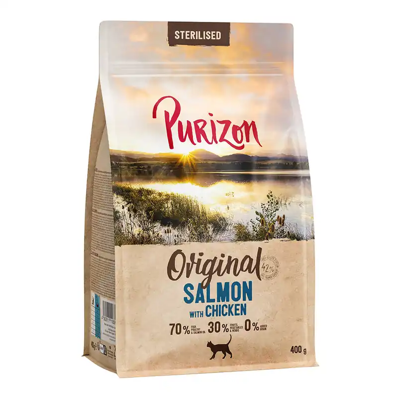 Snabb frakt - 2 x 400 g Purizon torrfoder katt till sparpris! – Sterilised Lax & kyckling