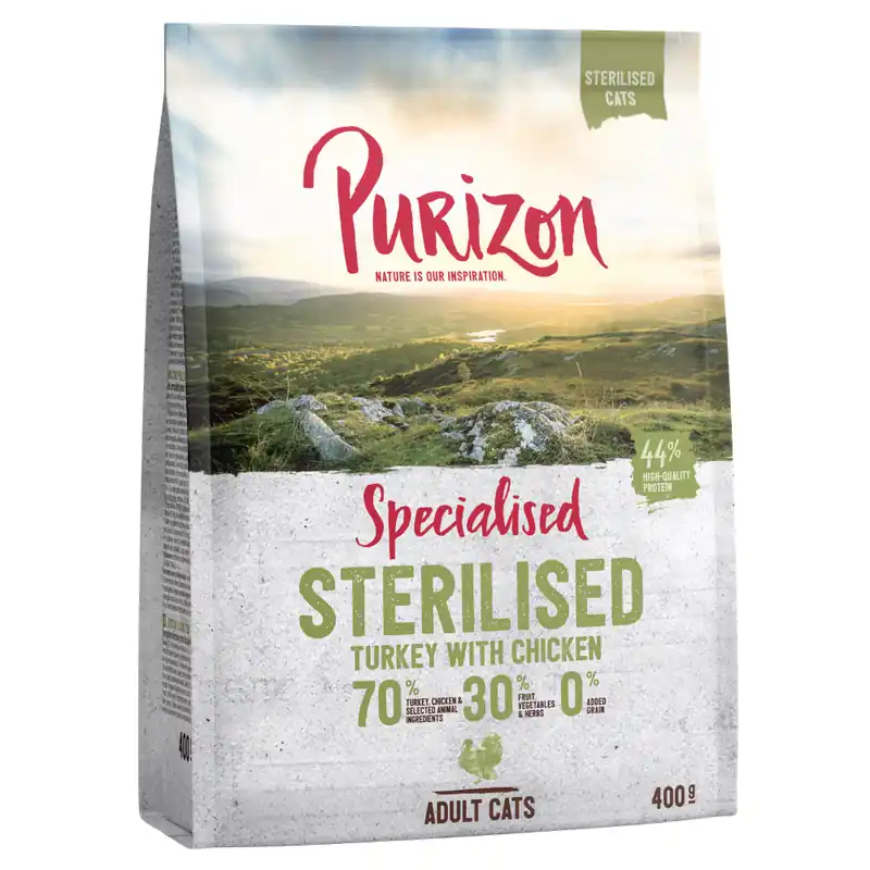 Gratis retur | 2 x 400 g Purizon torrfoder katt till sparpris! – Sterilised Kalkon & kyckling