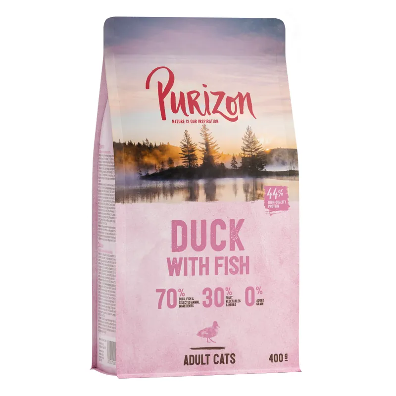 Beställ direkt - 2 x 400 g Purizon torrfoder katt till sparpris! – Adult Anka & fisk