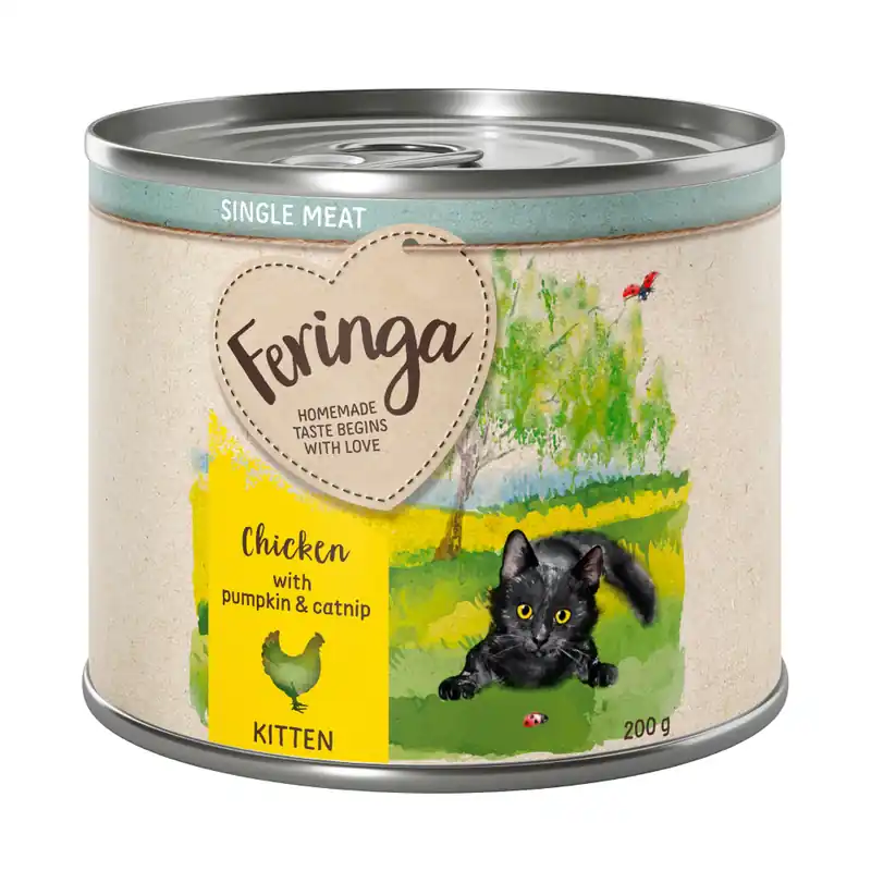 Prissänkt - Feringa Single Meat Kitten 6 x 200 g – Kyckling med pumpa & kattmynta