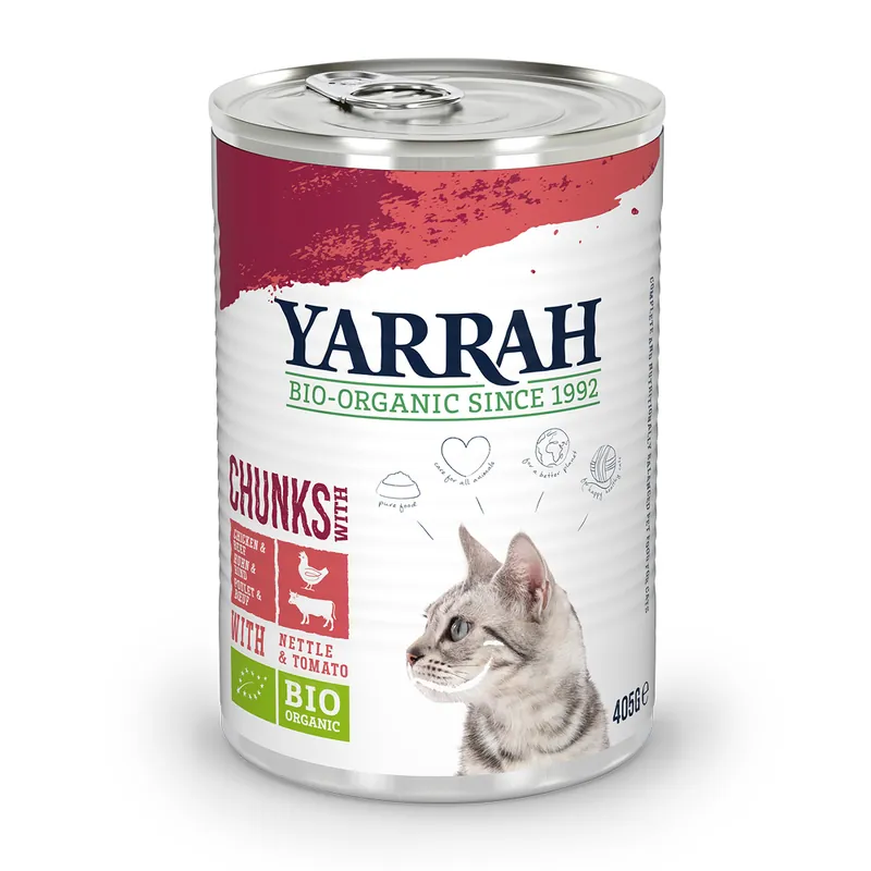 Ekonomipack Yarrah Ekologisk Chunks 24 x 405 g – Ekologisk kyckling + ekologisk kyckling & ekologiskt nötkött - Lägg i varukorg