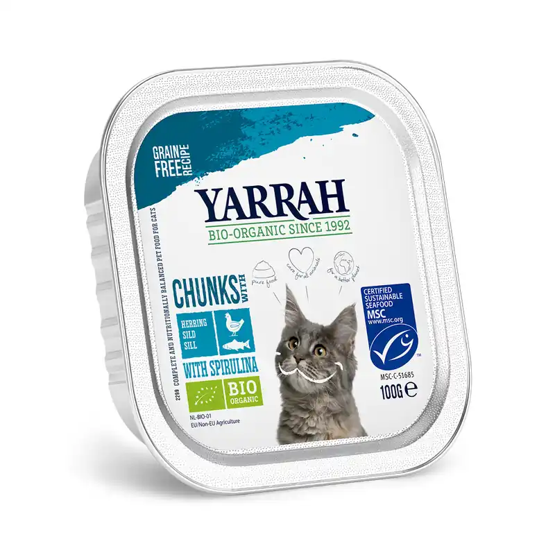 Ekonomipack Yarrah Ekologisk 24 x 100 g – Chunks Fisk med ekologisk spirulina | Mycket populär