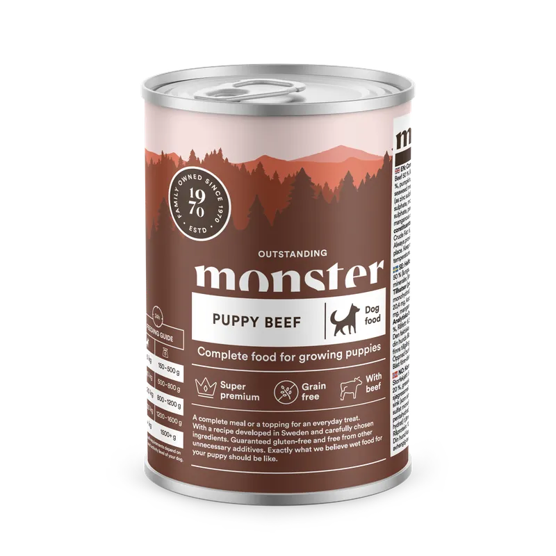 Monster Dog Valp Nötkött Burk 400 g - Endast idag